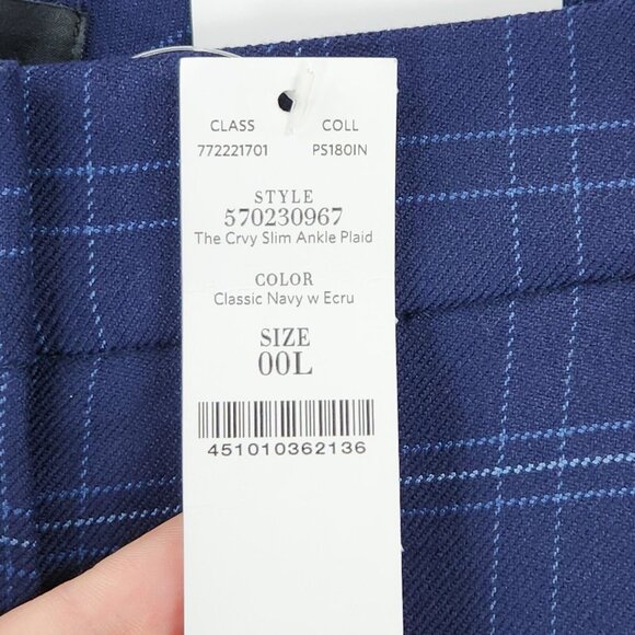 WHBM Pants Womens 00 Long Blue Plaid Curvy Slim Tapered Leg Ankle Trouser NEW - Picture 3 of 16